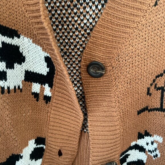 ⭐️ Cow Hipster Hippie Art Artsy Fun Party Plant Coquette Picnic Cardigan Sweater - Picture 4 of 6
